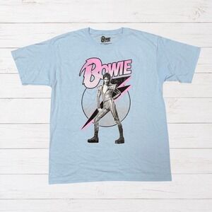 David Bowie Graphic Tee Glam Rock Pink Lightning Baby Blue T Shirt L